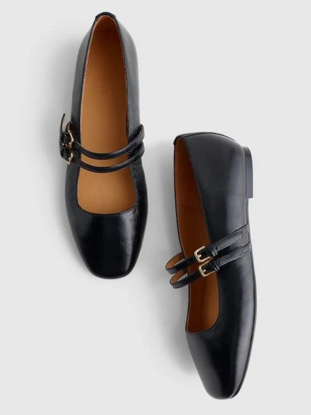 New! Madewell The Greta Double-Strap Ballet Flat in Leather True Black 7